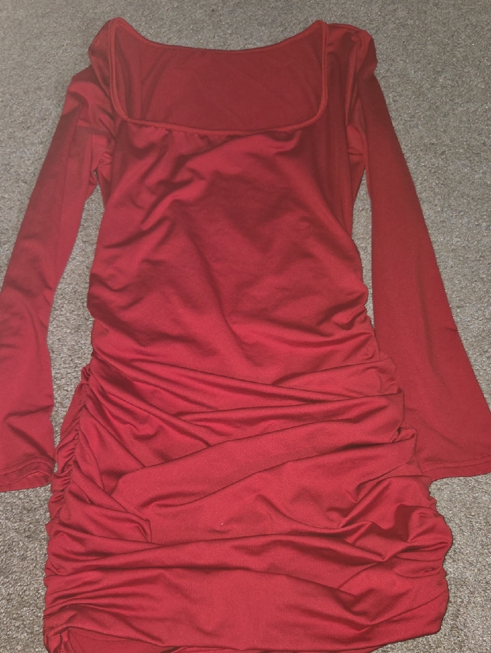 Red Long Sleeve Ruched Bodycon Dress - Women